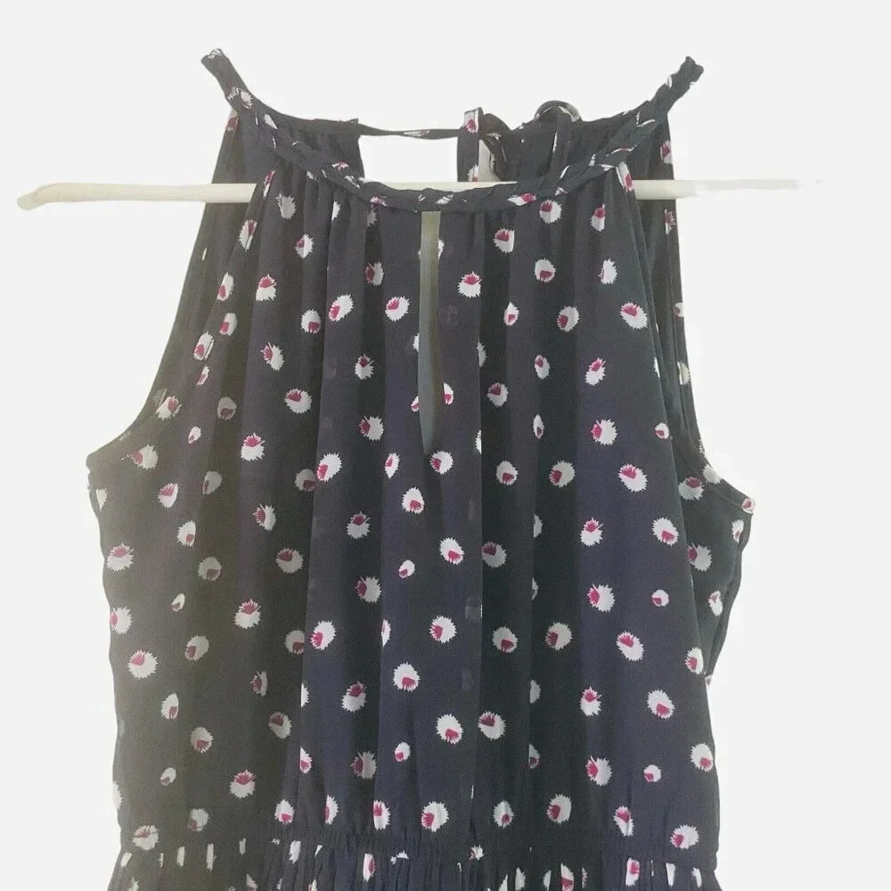Maison Jules Size XS Sheer Pleated Eyelet Maxi Dress Navy Pink Boho - Picture 4 of 8